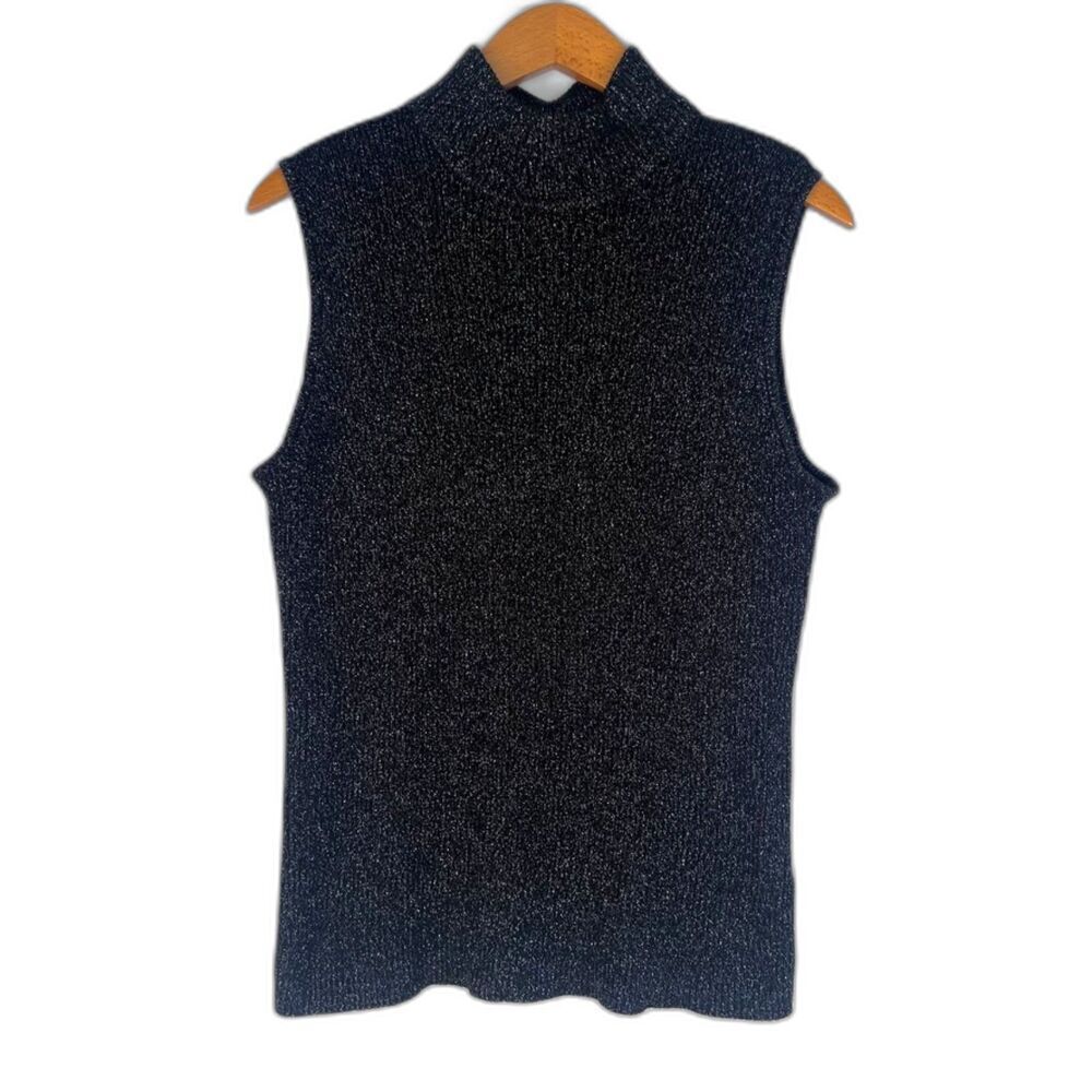 212 Collection Black Metallic Sparkle Sleeveless Sweater‎ Tank Size XL